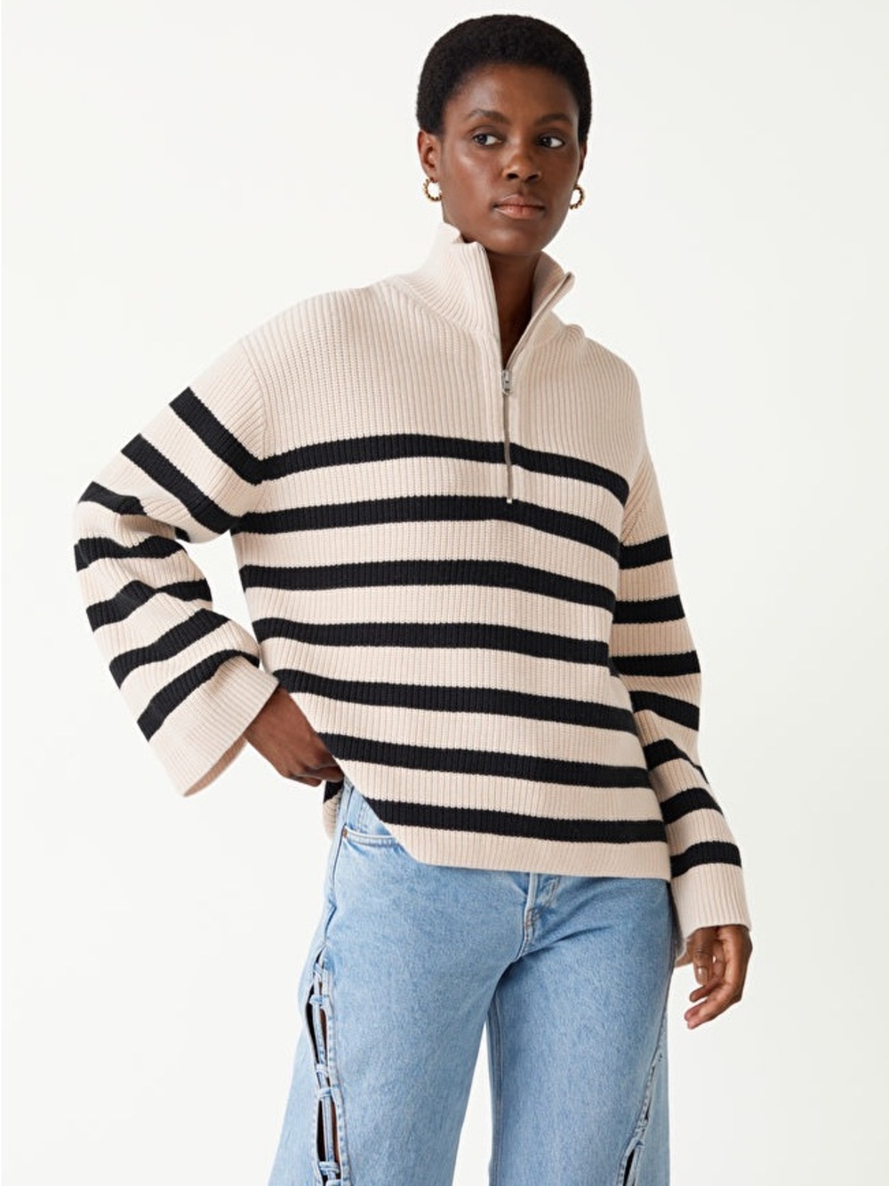 &Other Stories Striped Quarter Zip in Medium